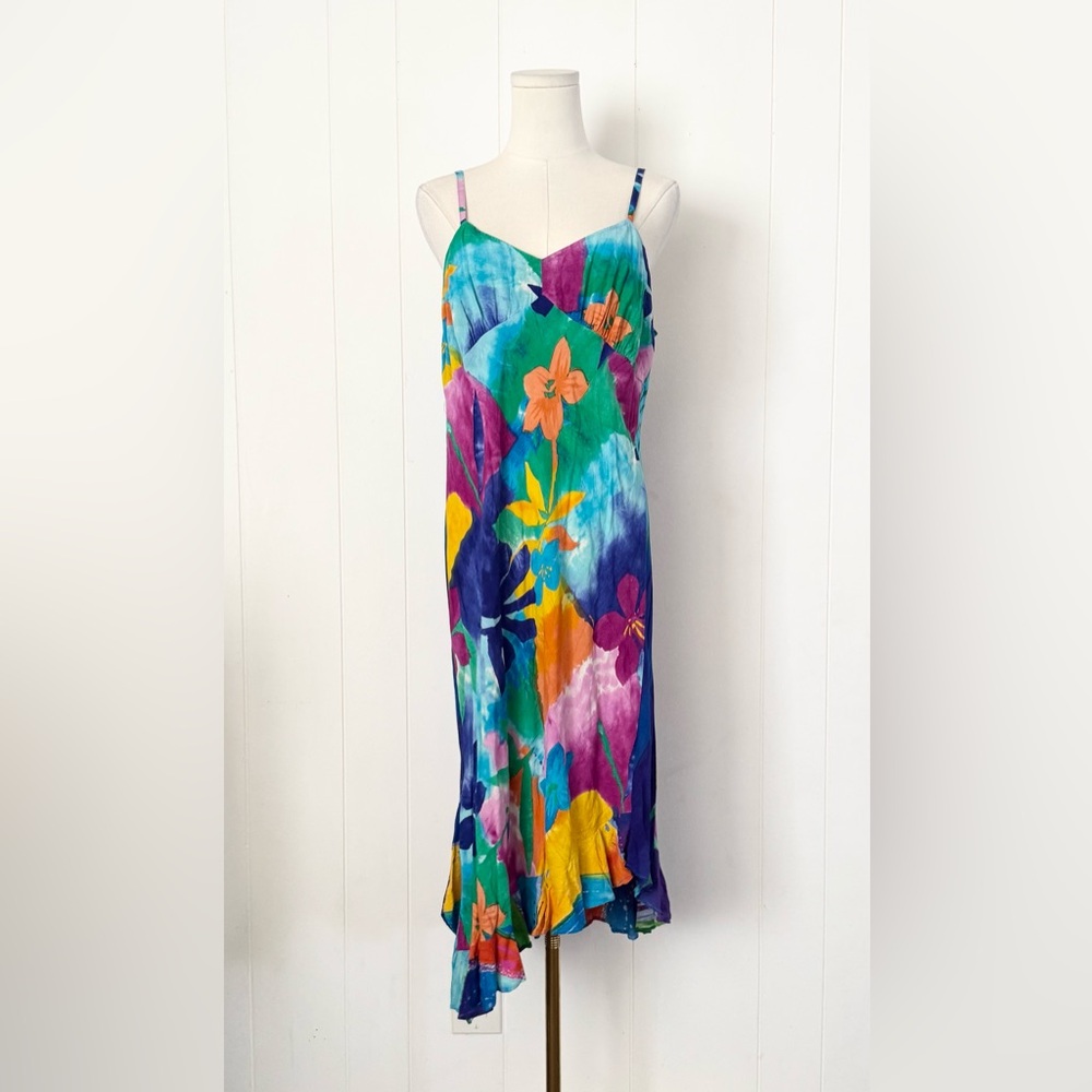 Vintage Y2K Jams World Tissue Flower Floral Print Slip Dress Small Colorful
